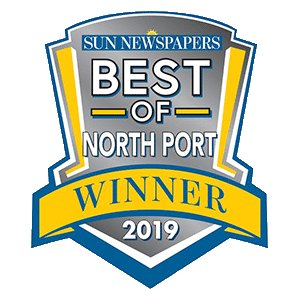 The badge for best of north port winner 2019, awarded to Groves Veterinary Clinic, an animal hospital in Port Charlotte, FL.